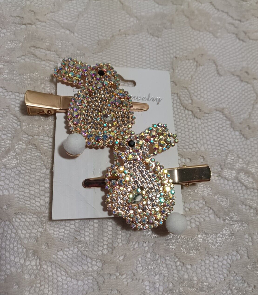 2X ~ ADORABLE EASTER BUNNY RABBIT RHINESTONE CRYSTAL BLING ALLIGATOR HAIR CLIP