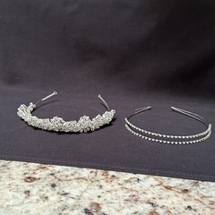 Lot Of 2 Women’s Silver Tone Hair Accessories Beaded Tiara Rhinestone Headband