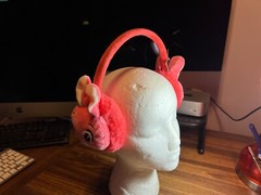 NEW 🐰 All Ages BIG EYED Pink Rabbit Adjustable Ear Muffs Faux Rabbit Fur