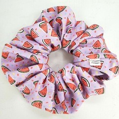 Handmade Women’s Scrunchies size XL Purple Cotton Watermelon Slice Print New