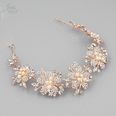 Floral Bridal Wedding Headband Headpieces Tiara Rose Gold Pearl Crystal 05694