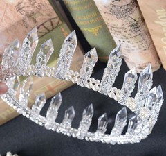 Women Ice Queen Prom Rhinestone Silver Clear Crystal Head Tiara Full Round Crown