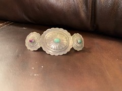Vintage French Concho Hair Barrette Silver Tone Turquoise Style