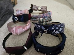 Women’s Bow Headband Lot Multicolor Floral Fabric Rhinestone Pearl Accents x7