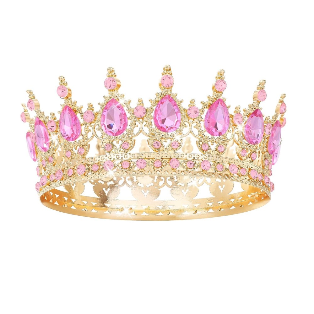Pink Crown for Women Crystal Tiara and Queen Wedding All