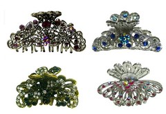 Set of 4 Bella Metal Crystal Jaw Clips Combo 4 Styles Hair Styling 6132-jet1-12