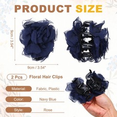 Rose Flower Hair Clips (3.5 Inch) 2Pcs, Hair Flowers for Women, Navy Blue
