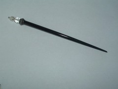 VINTAGE WOODEN HAIR STICK GLASS METAL PLASTIC BEAD ACCENT