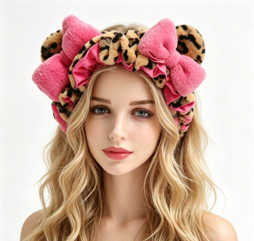 Cat Ear Leopard Satin Sleep Bonnet with Adjustable Strap for Curly Hair Women