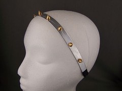 Silver Gold faux leather spike stud headband stretch elastic spiked studded