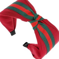 Knotted Bow w/ Green & Red Stripe Headband