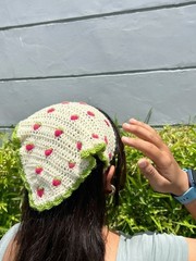 Crochet Cherry Headband Cute Red Hair Accessory Boho Kawaii Aesthetic
