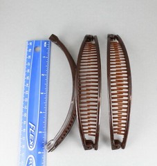 Brown set pack 3 banana hair clips comb claw teeth plastic 7″ long around curve