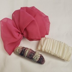 Vintage 1980s Lot of Fabric Hair Barrettes with French Metal Clips