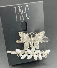 I.N.C 2-Piece Crystal Rhinestone Butterfly & Faux Pearl Flower Hair Clips NWT