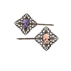 Two Resin Skeleton Cameo Hair Pin Barrettes #22090