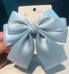Light Blue Satin Stylish Bow Ribbon Hair Clip All Hair Types Non Slip