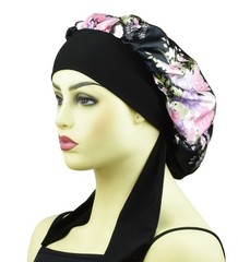Silk Bonnet Satin for Sleeping Curly Hair Cover Large, Black Floral