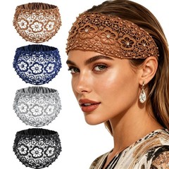 4 Pcs Lace Headbands Set，Wide Boho Pearl Headbands for – Floral Beaded Lace E…