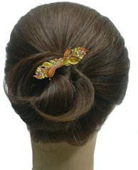 Bella Med Large Barrette Flower & Leaves Hair Clip Sparkly Rhinestone YY86800-3