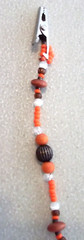 NEW NOS Handmade Hanging ORANGE WHITE BROWN BEADS Fashion Metal ROACH HAIR CLIP