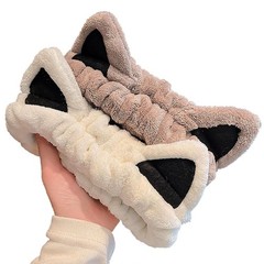 Cat Ears Headband, Soft Coral Fleece Spa Hair Accessories for Women Girls, Beige