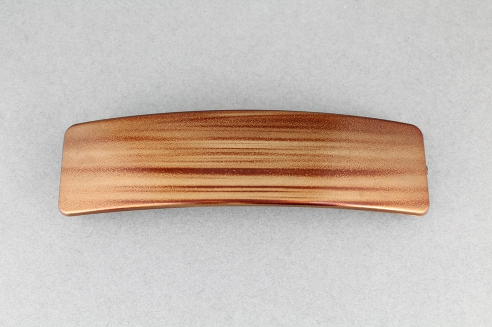 Brown Gold barrette big rectangle hair clip 4.25″ long plastic wood grain
