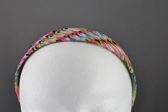 Pink Blue Gold headband textured fabric covered hair band 1.25″ wide peacock