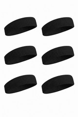 Pack of 6 Black Sweatbands Sports Elastic Headbands, One Size