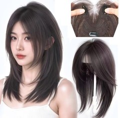 3.5×4.3″Free Part Lace Heat Resistant Straight Synthetic Hair Topper Clip in 16″