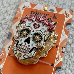 Piper K Sugar Skull Hair Clip Metal Claw Enamel Crystal Halloween Y2K Kitsch New