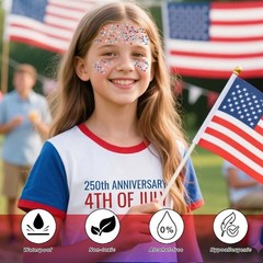 Red White Blue Hair Glitter Stick,4th of July Patriotic America Flag Star Face