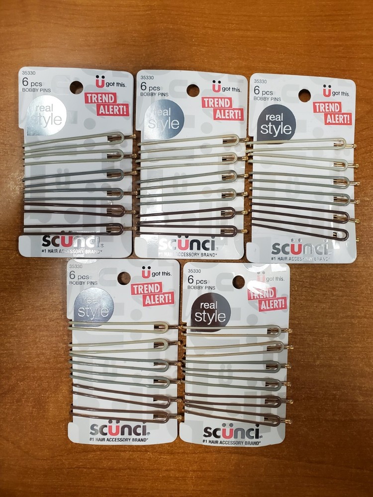 5 Packs of 6: Scunci Gold & Colored Bobby Pins (3309) R8P8b