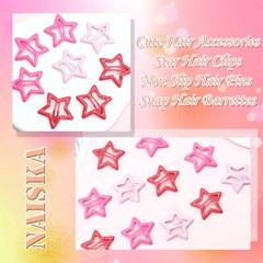 12PCS Pink Star Hair Clips Non Slip Barrettes Multi Colors Hair Decoration