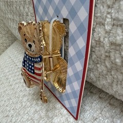 Piper K Patriotic Teddy Bear Hair Clip Metal Claw USA 4th Of July Cute Gift NWT