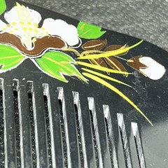 Vintage Kanzashi Japanese Hair Comb Decoration Black &Pink Floral 4”x 2.5”