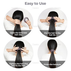 , 4 Pcs Rhinestone Hairs Clip, Bird Nest Hair Bun Holder Expandable Ponytail …