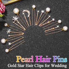Star Hair Clips Pearl Hair Pins Rhinestone Moon Decorative Bobby Pins Gold