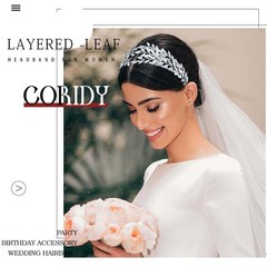 Sliver Wide Headbands Elegant Layered Leaf Double Band Bridal Accessory