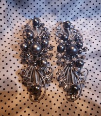 Two (2) Vintage Hair Barrettes with Gray Faux Pearls and Rhinestones