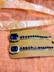 Blue Clear Rhinestone Mother Of Pearl Design Resin French Bun Hair Pin Set