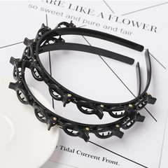 Double Layer Braided Hairbands Plastic Clip Headband Women Punk Pearl Headwear