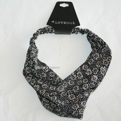 Lovesick Daisy Flowers Stretchy Turban Headband Versatile Hair Band Black White