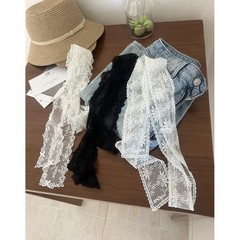 Lace Headband Scarf Silk Floral White Black Letter Vine Design for Hair or Neck