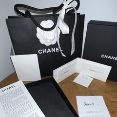 CHANEL Black Leather and Gold Metal Chain Headband -FULL SET- Bag, box, papers