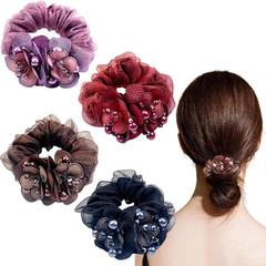 4PCS Flower Hair Scrunchies Rhinestone Elastic Ponytail Holders for Women