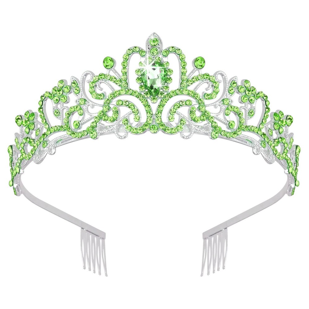 Didder Silver Tiaras and Crowns for Women – Elegant Green Crystal Princess Cr…