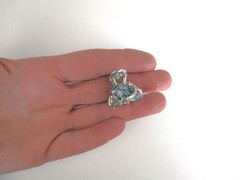 Small mini silver metal clear blue ball crystal hair claw clip