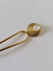 Favor Jewelry Rainbow Moonstone + Brass Alto Mini Gemstone Small Hair Pin