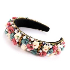 Baroque Crystal Rhinestone Headbands Flower Padded Hairbands for Women Floral